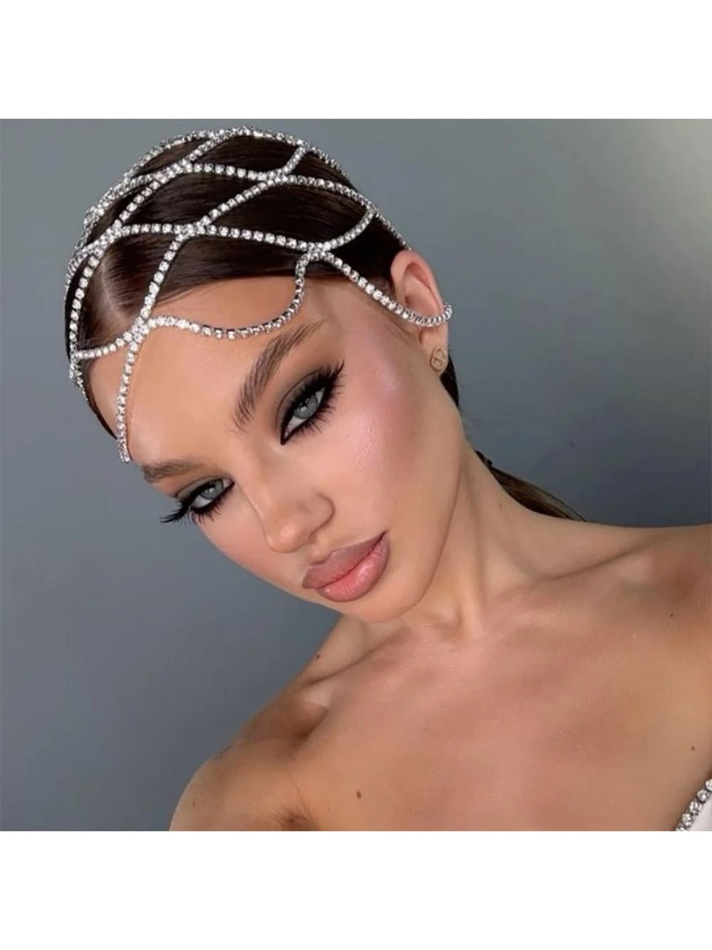 QUEEN!! Rhinestone Mesh GLAM Headpiece - Picture 2 of 5